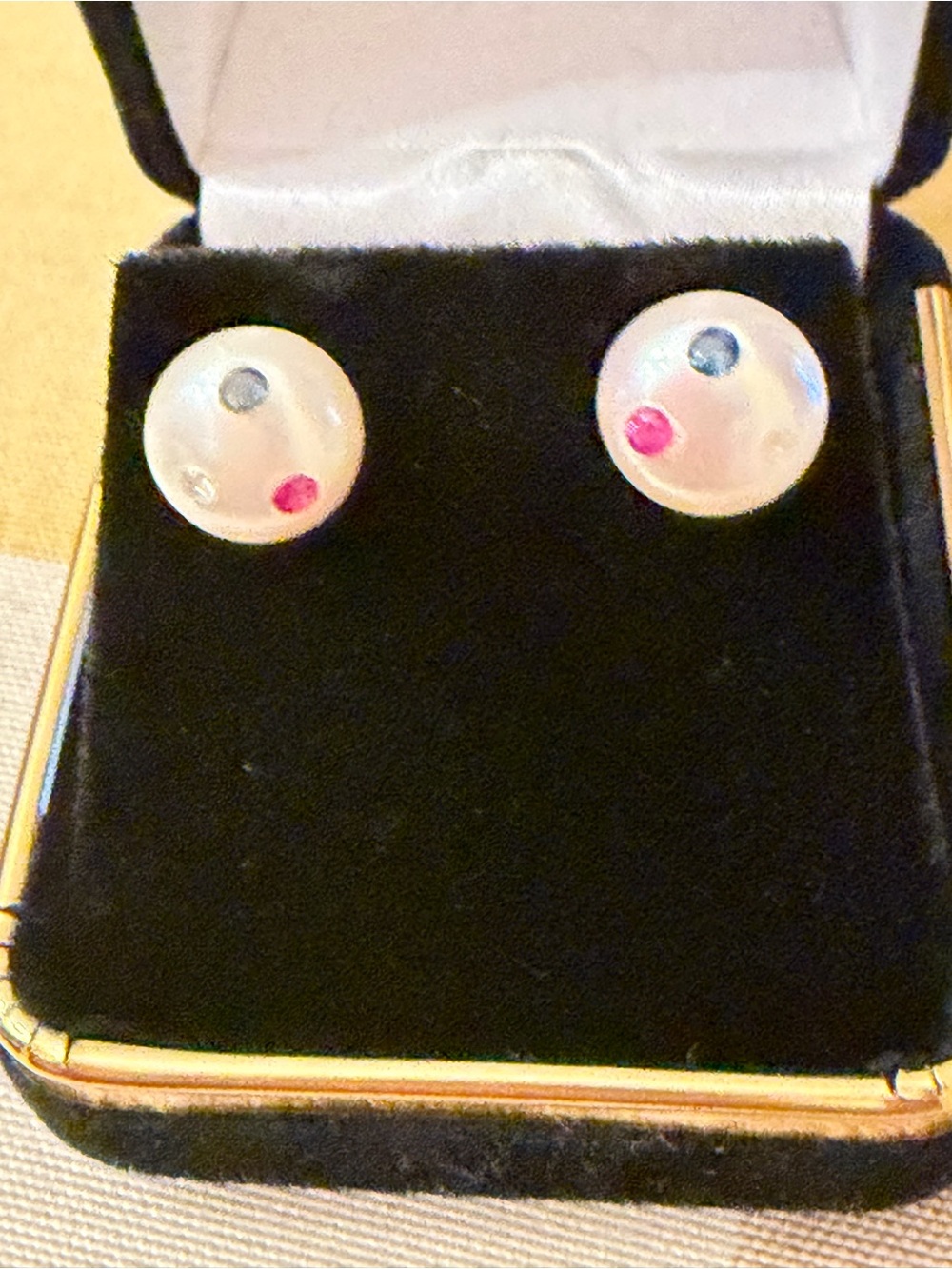 Fresh Water Pearl, Ruby, Diamond, Sapphire Constellation Earrings 
9-10 mm 14k